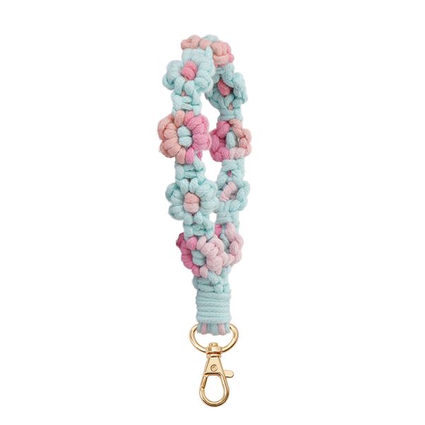 Multi-color Gradient Flowers Woven Cotton Rope Car Keychain Handbag Charms