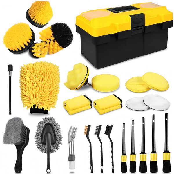 27 Piece Car Detailing Brush Set Car Cleaning Brush Tools Set with Toolbox