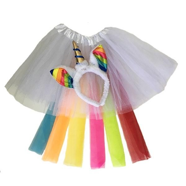 Unicorn Tutu Set White/Rainbow (Age 3-6)