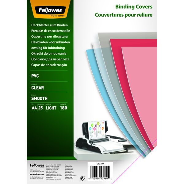 Fellowes PVC Clear A4 180micron Binding Covers (25 Pack)
