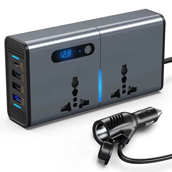 200W Fast Car Charger Adapter with Dual USB-C USB-A Ports for Mobile Device