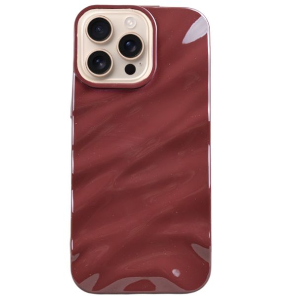 Wavy Glossy Glitter Phone Case Compatible With iPhone 16 Pro Max - Burgundy