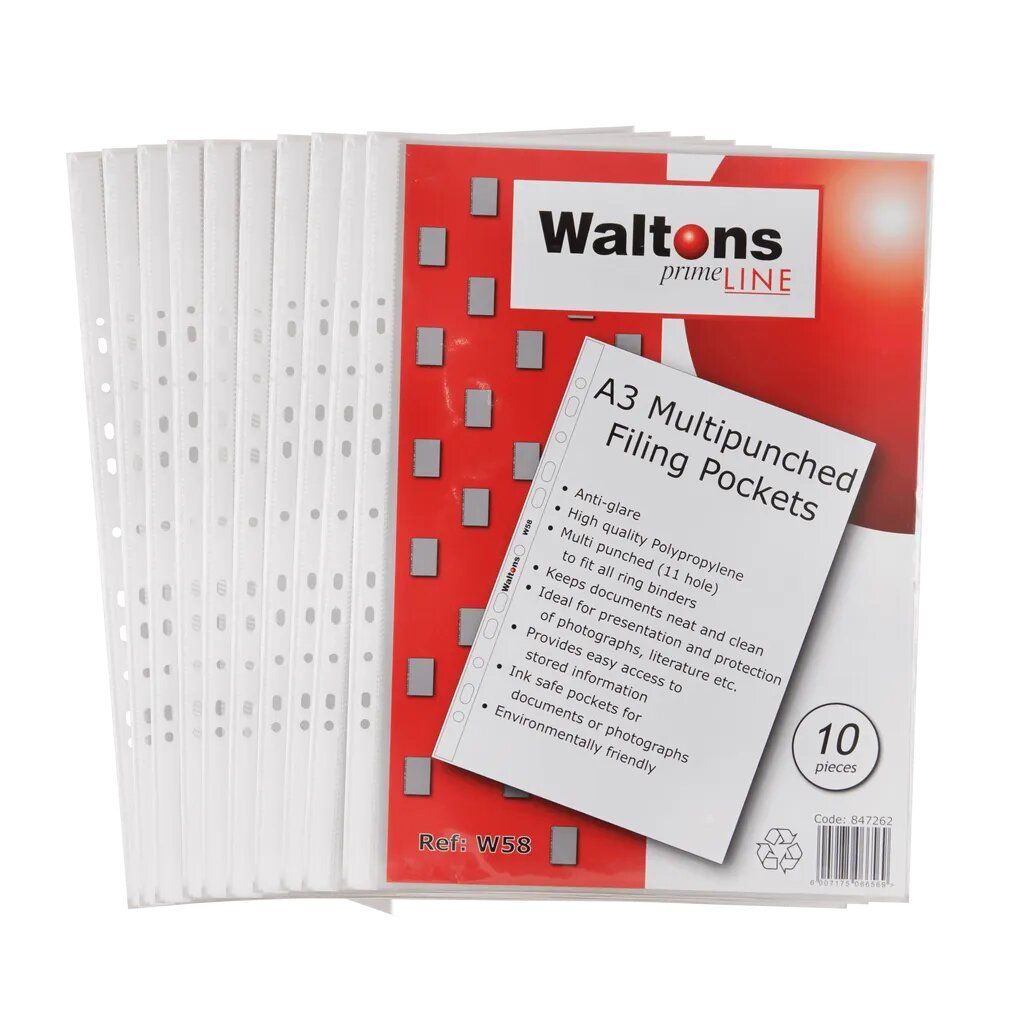 Primeline filing pockets a3 multi punched pack of 10 x2 shop today