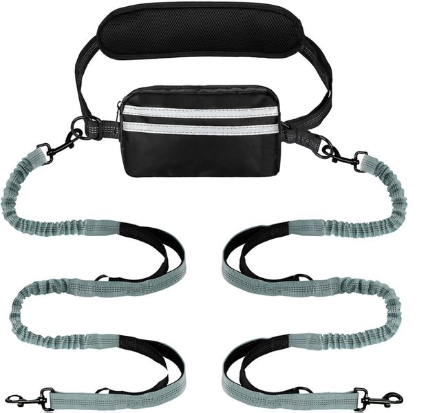 2 Adjustable Hands-Free Dog Leashes with Waist Bag &amp; Storage Pouch