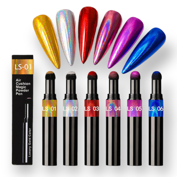 Nail Art - Magic Air Cushion Chrome Powder Pens - 6 Piece