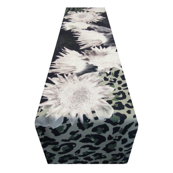 Isabel7 - Green - Black Animal Print &amp; Sepia Proteas Table Runner