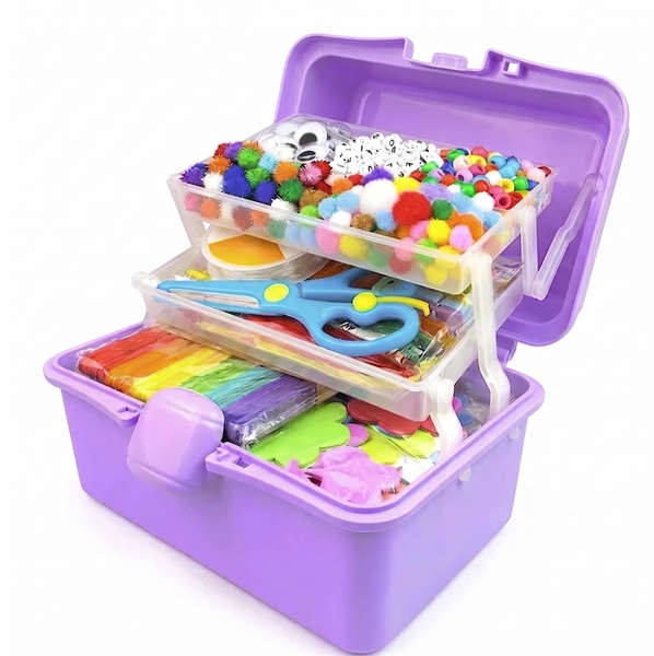 2500-Piece Kids DIY Arts and Crafts Supply Kit with 3-Layer Storage Box