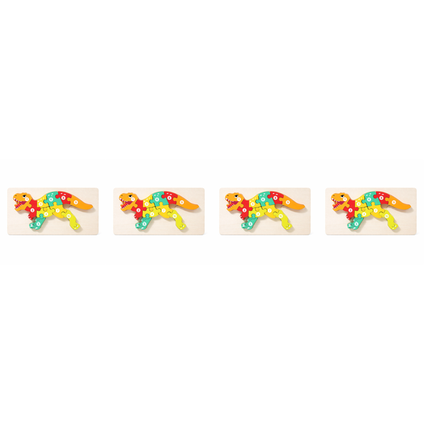 4 Pack - Educational Wooden Tyrannosaurus Rex Building Blocks - Multicolour