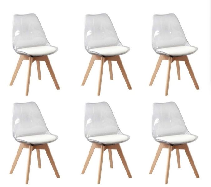 Set of Six Modern Transparent Padded Dining Chairs