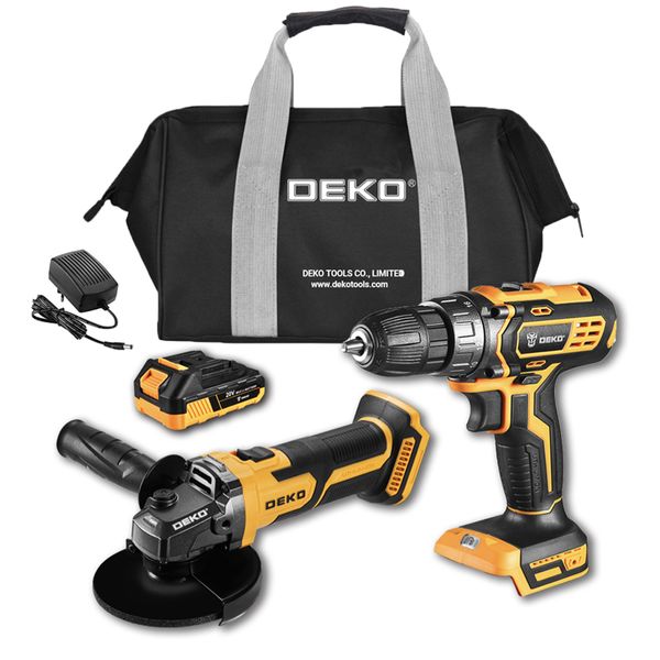 20V Cordless Drill &amp; Angle Grinder Combo + 2Ah Battery, Charger, Bag