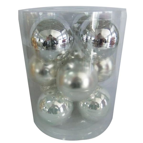 Christmas Decoration - Glass Bauble Mix 8cm | Silver - Set of 12