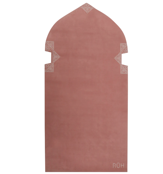 Luxury Suede Prayer Mat with Natural Base-Minaret Pink by Ruh Musallah