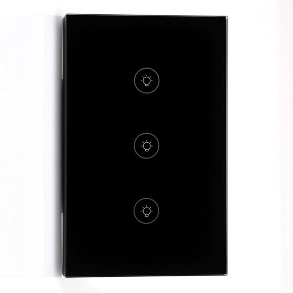 Smart WiFi Light Switch - 3 Gang - Black- works with Alexa/Google