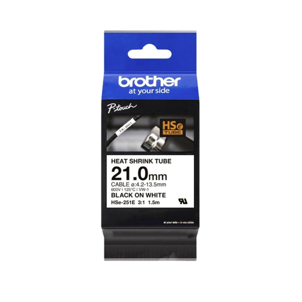 Brother Tze-HS251E Black on White Heat-shrink Tube 21.0mm