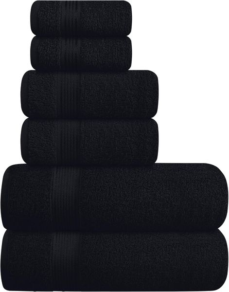 Cotton Towel Set,Bath Towels Hand Towels Washcloths,Quick Dry 6 Pack Black