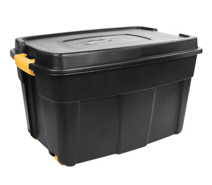 Plastic Storage Box with Wheels and Clips Black 85 L