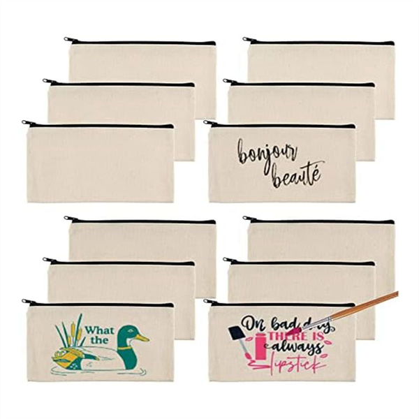 12Pcs Blank Canvas Bags Pencil Case,Canvas Makeup Bags