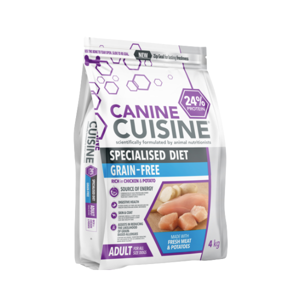 Canine Cuisine- Grain-Free Chicken &amp; Potato Flavour Dog Food 4kg x 3