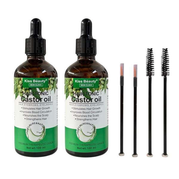 Pack of 2-Kiss Beauty Castor Oil Hair Eyebrow Eyelash Growth Natural Serum