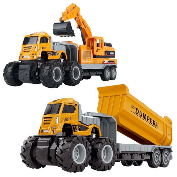 2-in-1 Construction Truck Playset - Excavator &amp; Dump Truck - Toys for Boys