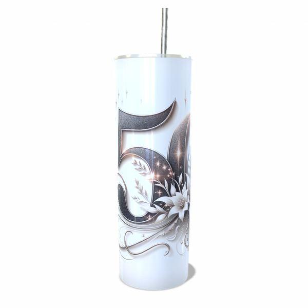 Beautiful Tumbler - 50th Birthday with flowers