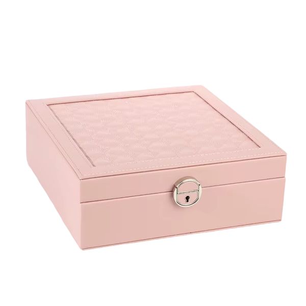 PU Leather Jewelry Box With Lock Buckle Portable Mirror Large Capacity