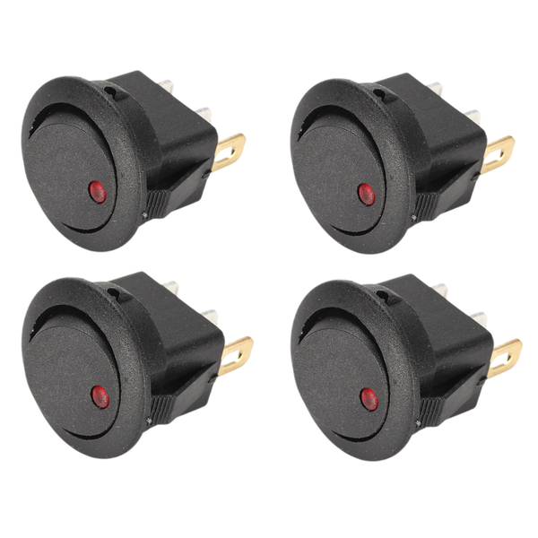 Mini Round On/Off Rocker Toggle Switch 3-Pin with LED (4-Piece)