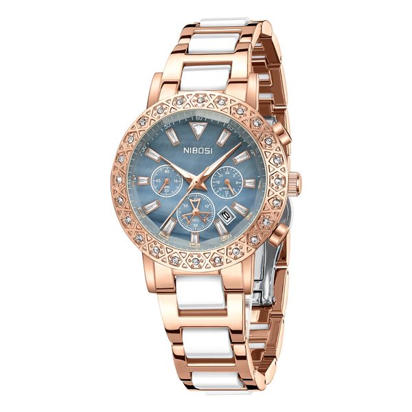 Nibosi Women's Watch With Ceramic Strap and Diamonds