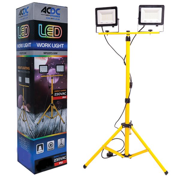 2x30W LED Floodlight + Stand 2000x295mm 6400k Daylight