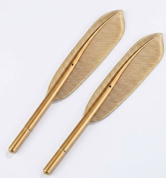 Set of 2 - Elegant "Golden Feather" Quill Style Ballpoint Pen Stationery
