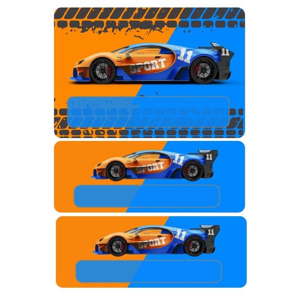 Labels for a 2 liter ice cream container with a sport car theme