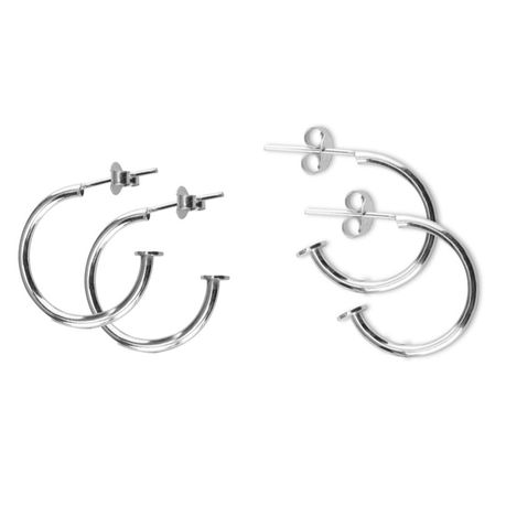 925 Sterling Silver Pretty women Hoop Earring set. 15mm and 20mm Image