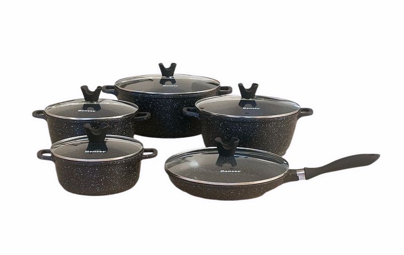 Momcoc Die Casting Granite Non-Stick 10 Piece Cookware Set - Black
