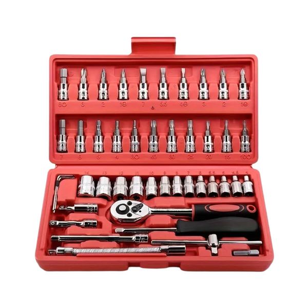 46 Piece 1/4 Inch Drive Socket Ratchet Wrench Repairing Tool Set