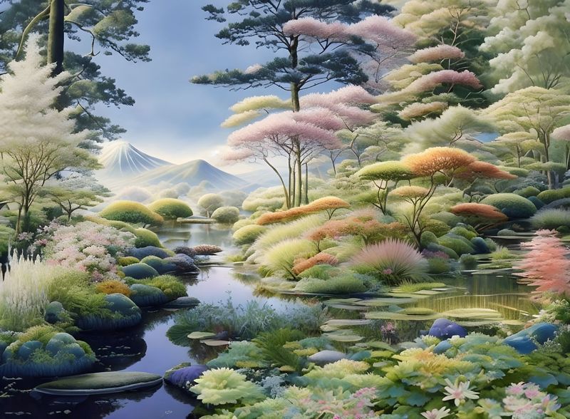 Canvas Wall Art - Japanese Water Garden Artwork