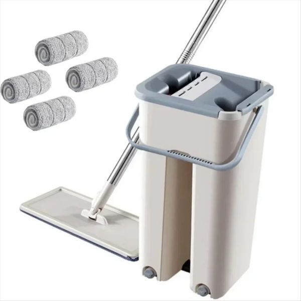 Mop with Wringer Set with 4 Washable Microfiber Pads Wet and Dry Use for We