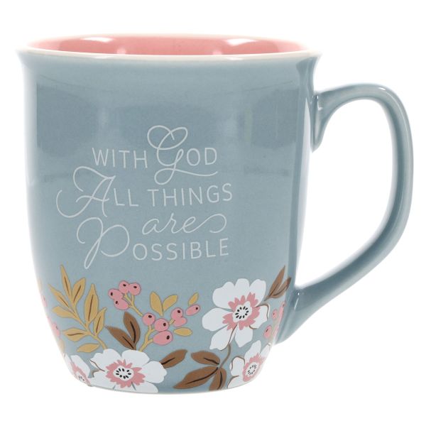 Mug - With God All Things Are Possible, Teal with Pink Interior