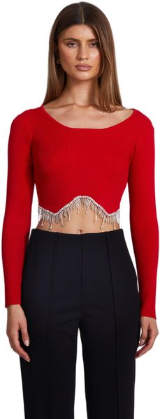 Quiz - Women Red Knit Diamante Crop Top