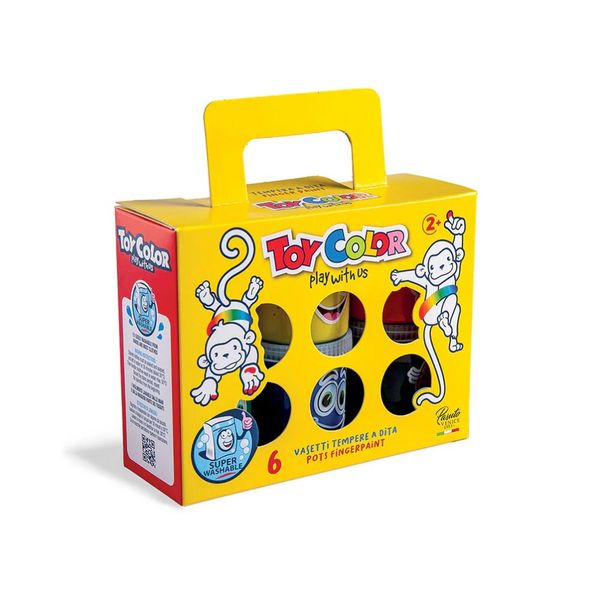 Toy Color - Superwashable &amp; Non-Toxic Fingerpaint for Kids - 6 x 80ml Pots
