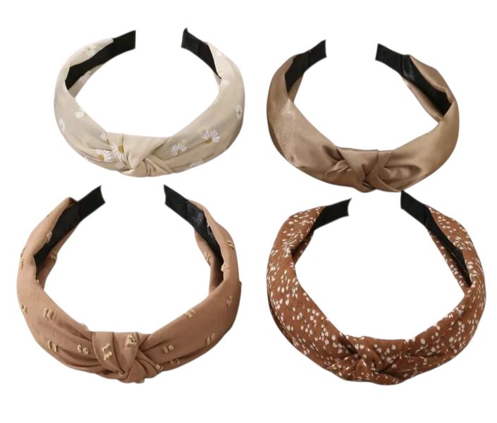 4-Piece Women's Top Knotted Headband Set - Daisy Floral &amp; Earthy Tones