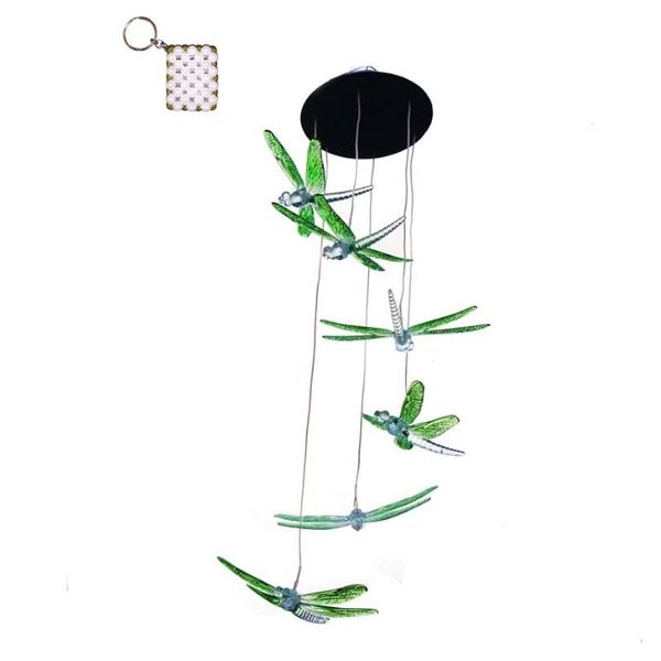 Solar Powered Dragonfly Wind Chime Garden Light Multicolor