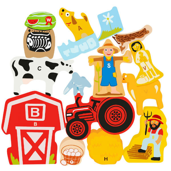 Montessori Wooden Farm Animal Puzzle Blocks - Multi-Colour