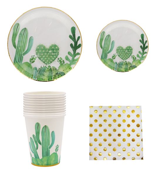 Party Table Decoration - Plates, Cups, Serviettes Cactus Set - 50 Pieces