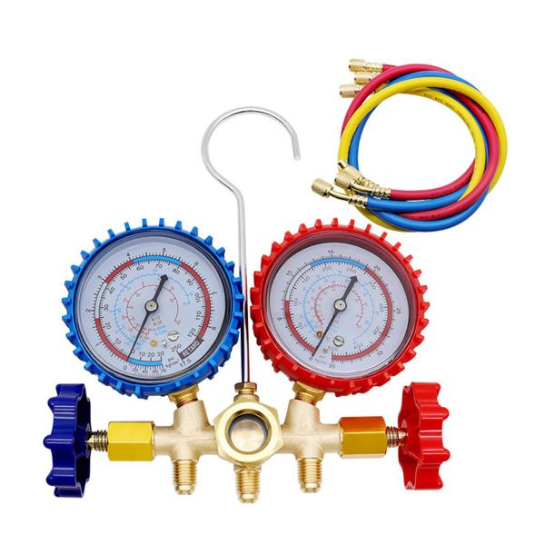 Refrigeration Diagnostic Brass Manifold Gauge Set with 1.5m Hoses
