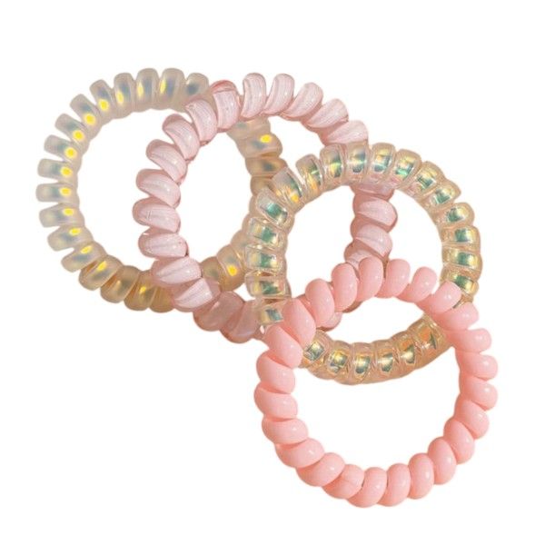 4-Piece Spiral Hair Ties - Iridescent and Soft Pink