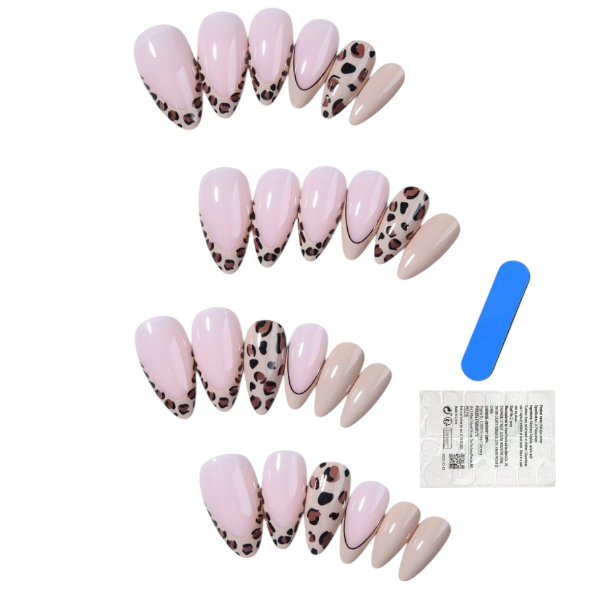 24Pcs Leopard Print And Nude Accent Press-On Nails Set - Multicolor