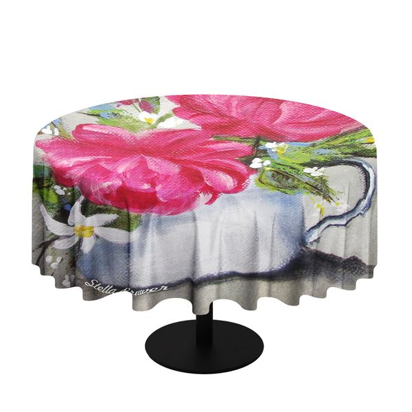 Deep Pink Roses By Stella Bruwer Round Tablecloth