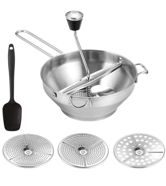 Premium Stainless Steel Food Mill with 3 Discs &amp; Silicone Spoon
