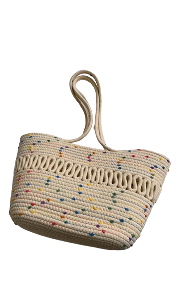 Solid Color Woven Straw Thread Tote Bag.