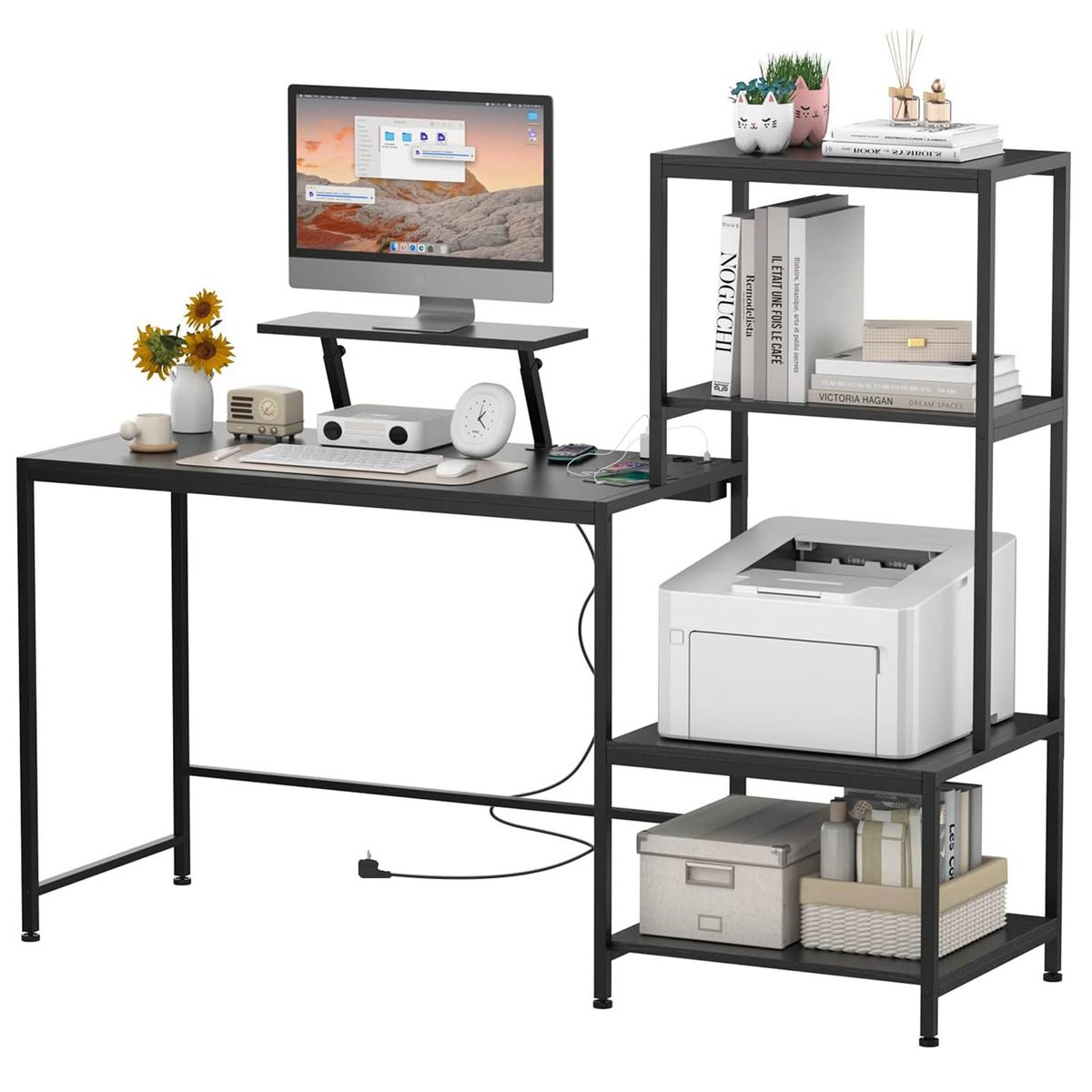 Computer Desk Office Workstation Gaming Desk with Charging Station & Stand